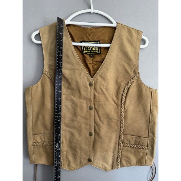 Vintage Hudson Leather Vest Womens XL Braided Tan Beige Brown Western Biker Y2K - Picture 5 of 6